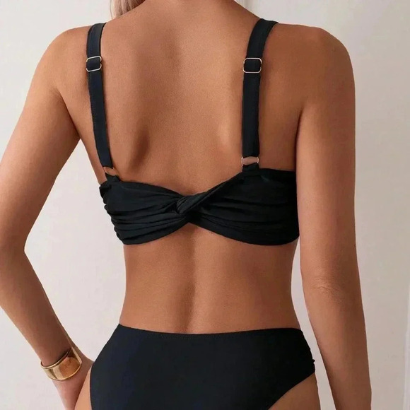 Black Women's Beach Ruffle Sexy Bikini Set - Picture 2 of 8